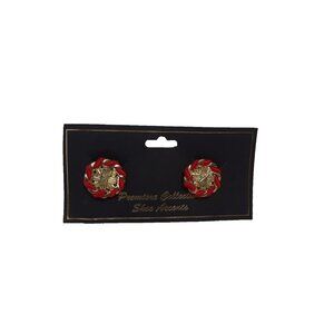 Vintage PREMIERE COLLECTION Shoe Clips Accents, Gold Colored With Red Intertwine